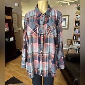 Westport plaid long sleeves button up the front shirt w/pockets-size 1X